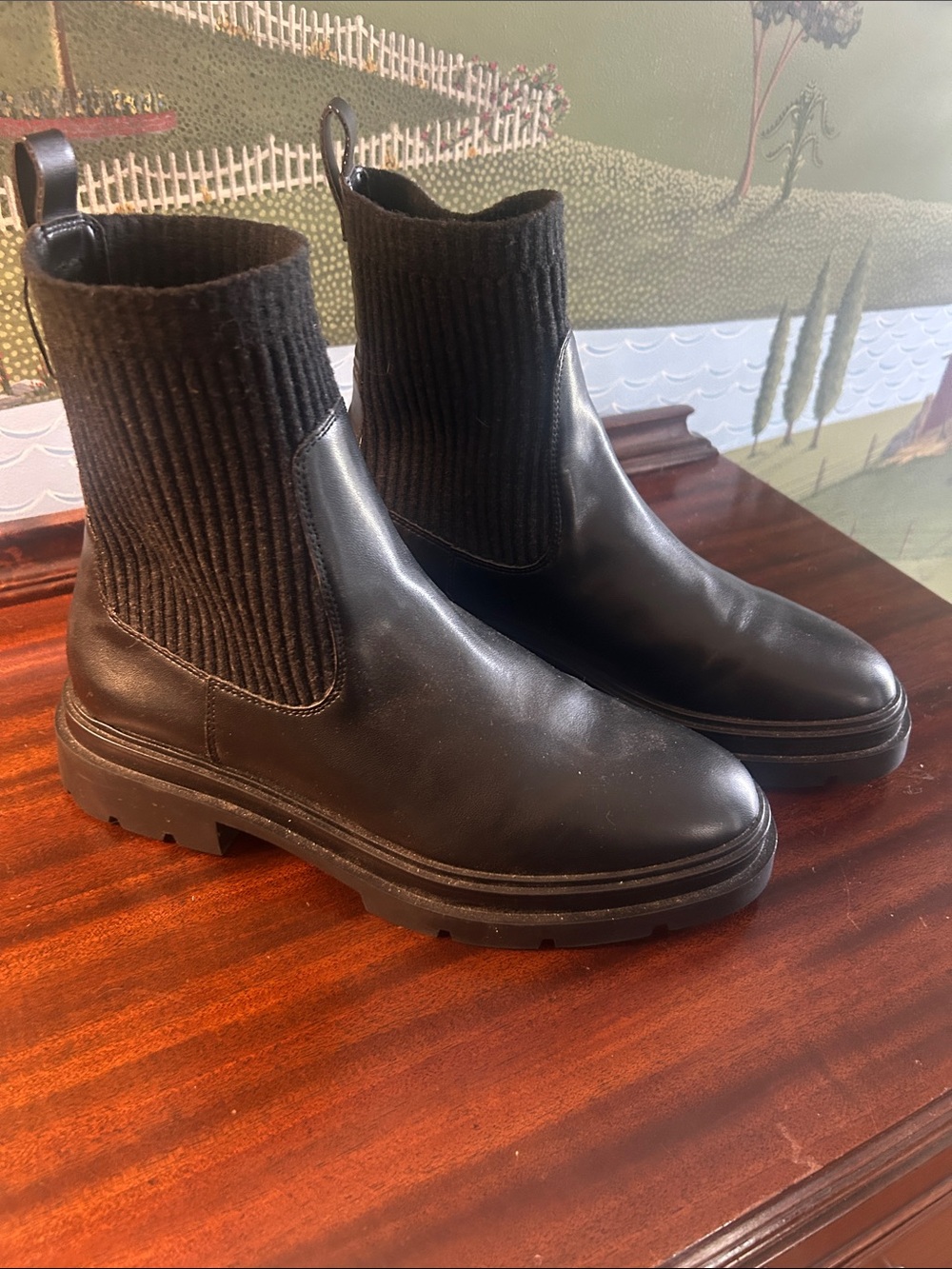 Zara Black Rib-Knit Chelsea Ankle Boots